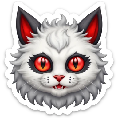 dark blackish grey and white horned devil satan kitten sticker