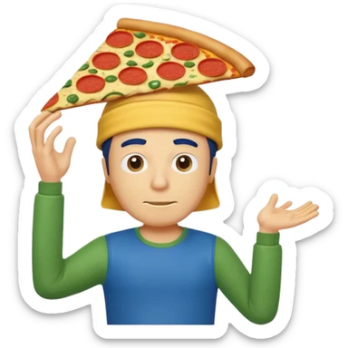 Creat a square guy yellow is t shirt is blue and is pants is green, and on is head i av a pizza sticker