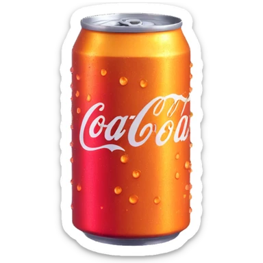hyper-realistic 3D illustration of a soda can, with condensation droplets, metallic texture, and vibrant colors sticker