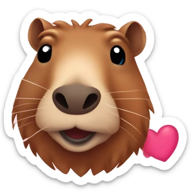 Capibara con cara tierna y ojos brillando con corazones rosas de enamorado alrededor  sticker