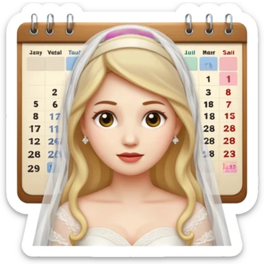 emoji bride next to a calendar, organizing the wedding sticker