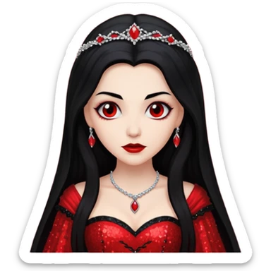 Bride of Dracula with long black hair, red sequin outfit sticker