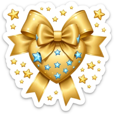 heart with shooting stars, gold bow with heart pattern on the bow sticker