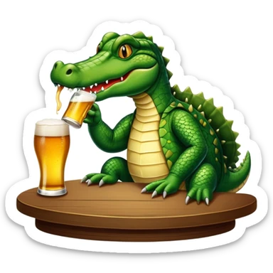 Create an alligator drinking beer sticker