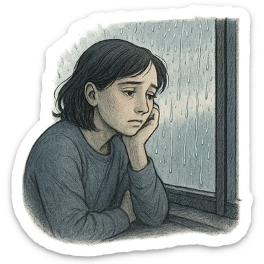 a person looking out the window on a rainy day, feeling melancholic and sad sticker