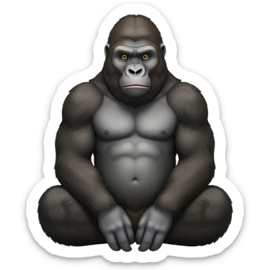 cinematic-silverback gorilla-realistic-full-body-sitting-emoji,-exuding-strength,-thick-dark-fur-in-the-light,-head-tilted-dramatically,-deep-dark-eyes-filled-with-intense-intelligence,-simplified-yet-realistic-focused-features,-highly-detailed,-glowing-with-an-almost-sarcastic-glow sticker