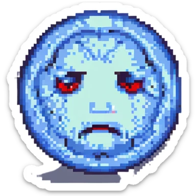 full moon with a sad face, simple, expressive sticker