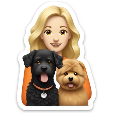 blonde woman with black poodle and orange chow chow sticker