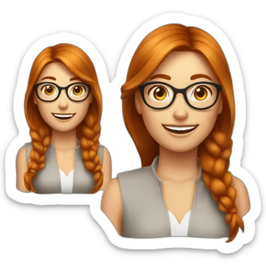 Femme cheveux longs rousse avec grosses lunettes rondes saute de joie sticker