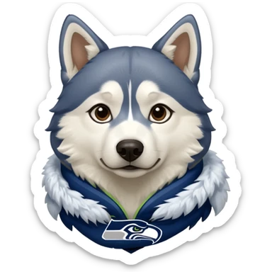 White  brown husky with Seattle Seahawks gear sticker