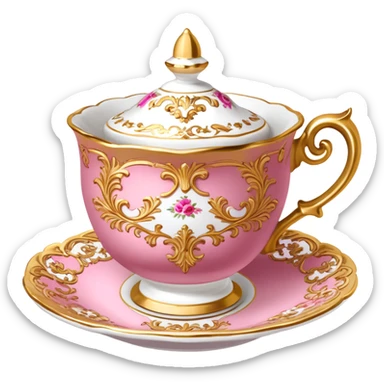 Reddish-pinkish and gold and white Warm-colored romantic Rococo tea cup sticker