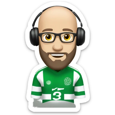 Balding guy with beard, wearing a Hammarby kit, DJing sticker