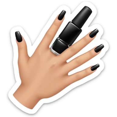 medium skin tone hand with black nail polish being applied, minimal sticker