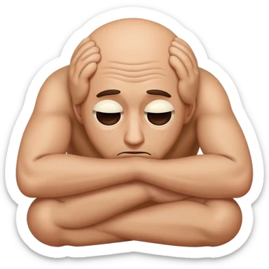 Scared man sitting curled up on himself, hidding his eyes sticker