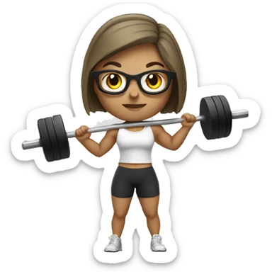 White Sports Girl with short hair glasses holding barbell sticker