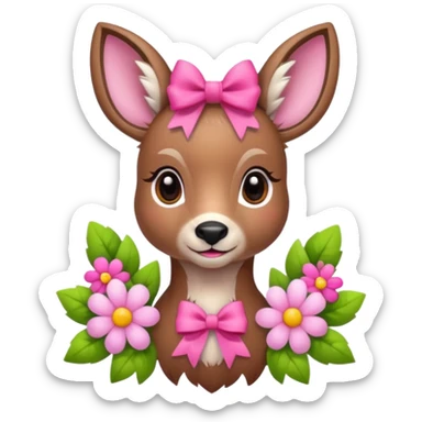 Cute Doe with a pink bow and with flowers in the background  sticker