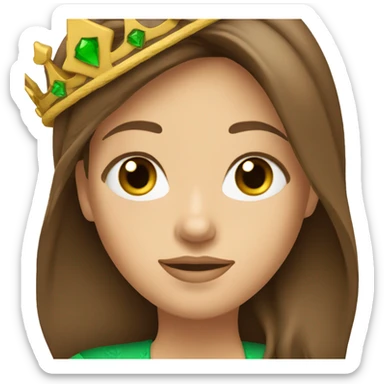 pretty 40 year old royal princess with grass green eyes and shoulder length straight brown hair with crown sticker