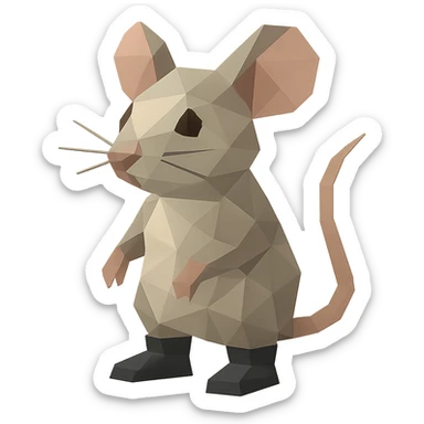 mouse emoji wearing black boots, low-poly polygonal style sticker