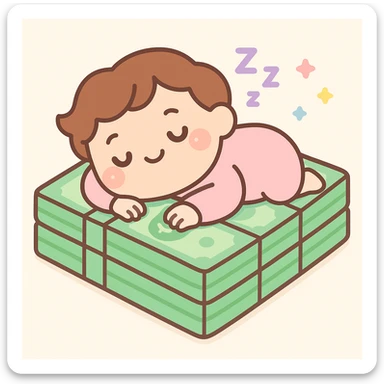happy person napping on mattress of money sticker