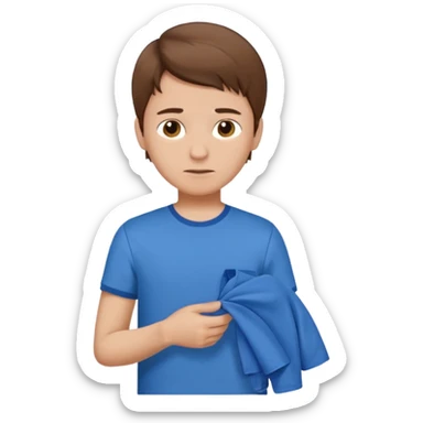 boy  brown hair folding clothes sticker