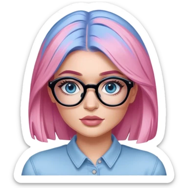 Hyper Realistic kylie jenner stylish pink hair BLUE eyes and glasses  sticker