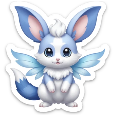 White pastel cute adorable kawaii divine winged furry fairy-Fakémon-Minccino-Meowstic-hybrid-fusion (full body) sticker