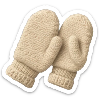 wool Beige mittens w thumbs and crocheted no face sticker