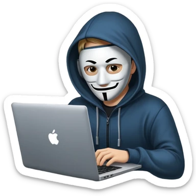 hacker with mask using laptop sticker