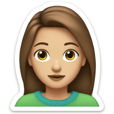 Fille au cheveux brun et au yeux vert marron avec un pull bleu sticker