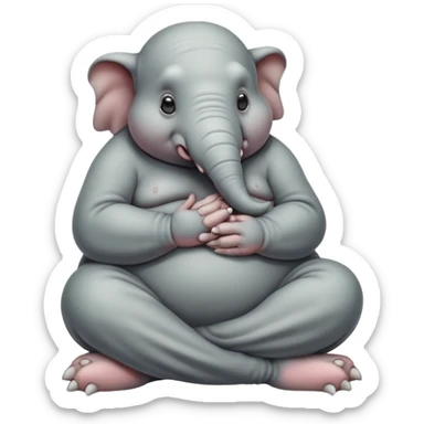 Homunculus Loxodontus (Zhdun), a gray blob-like creature with wrinkled skin, tiny hands folded on lap, patient waiting posture sticker