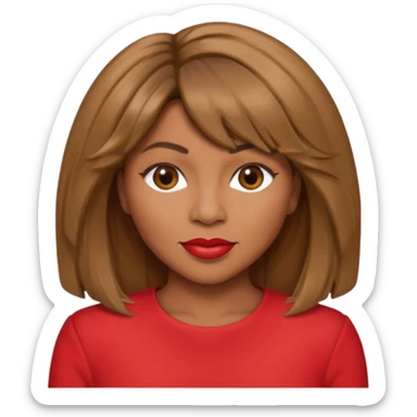 Tina Turner with long light brown hair, red outfit sticker