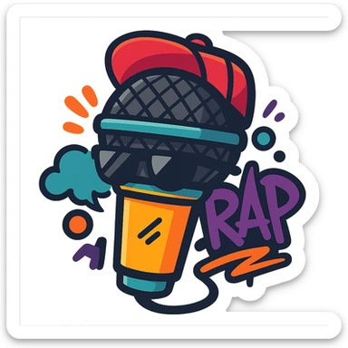 cool microphone with graffiti accents representing rap culture vibrant modern style streaming community badge sticker