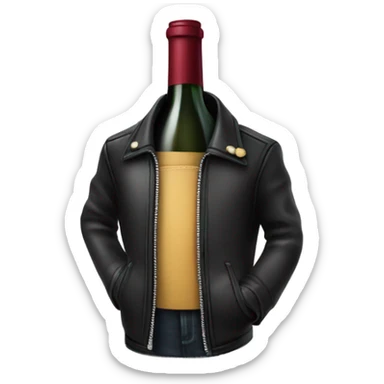 Wine bottle wearing a leather jacket sticker