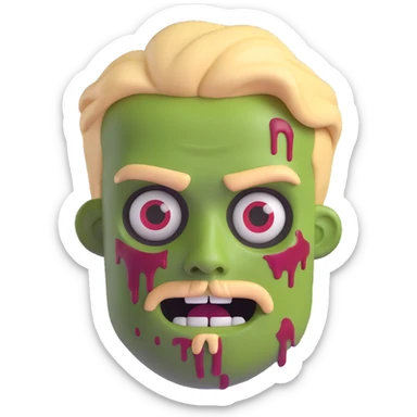 Transform this cartoon 3D emoji style man into a zombie with blonde hair and a goatee, keeping the same cartoon 3D emoji style and details consistent. sticker