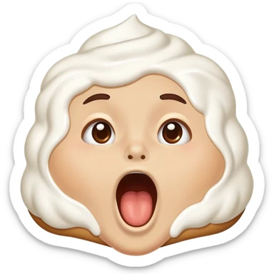 face with whipped cream on cheeks and nose, mouth open in surprise sticker