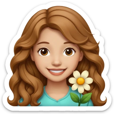 Please generate a portrait of a pretty girl with long, wavy, light brown hair., she's smiling. sticker