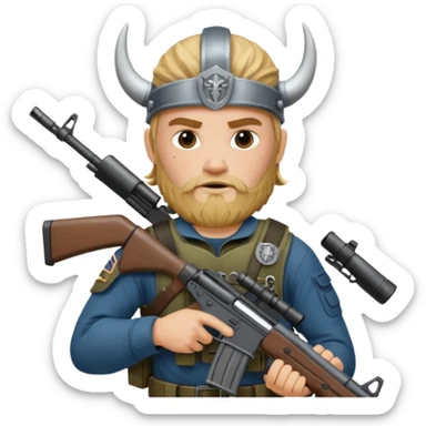 Viking in seal team 6 outfit with a military rifle sticker