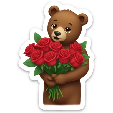 Bear holding a bouquet of roses  sticker