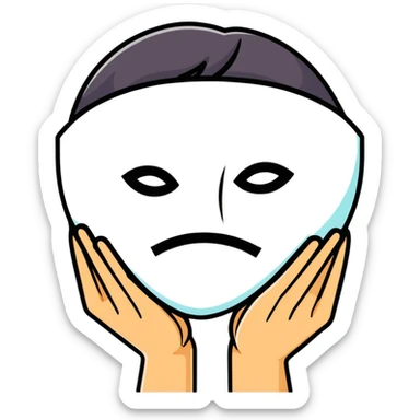 person holding a happy mask in front of their face, sad behind it sticker