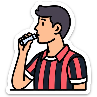 referee blowing a whistle, wearing striped shirt sticker