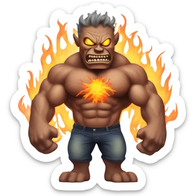 A very scary human Monster with Big muscle arms and flaming eyes  sticker