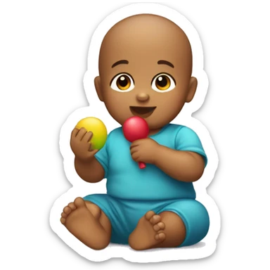 a baby sitting playing with a maraca sticker