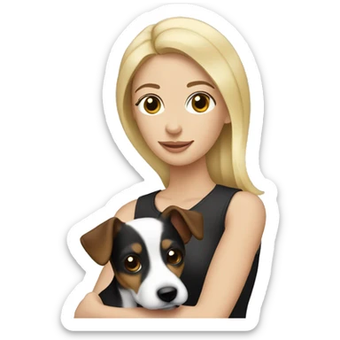 Blonde woman holding a black brown and white jack russell sticker