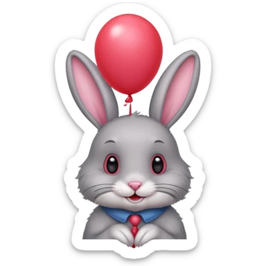 Gray rabbit holding balloon and smiling.










 sticker