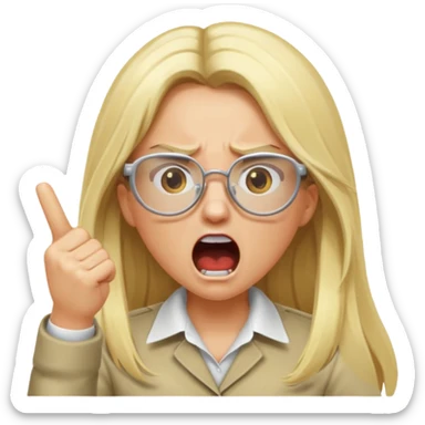 blonde girl with long hair, white glasses, shouting angry sticker