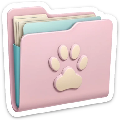 a pastel folder of documents with a pawprint on it sticker