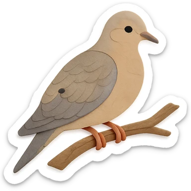 close-up of a mourning dove perched on a tree branch, fine paper edges, subtle feather patterns, soft color transitions sticker