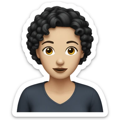 White woman with black short curly hair sticker