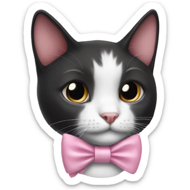 Black and white cat wearing a soft pink bow sticker