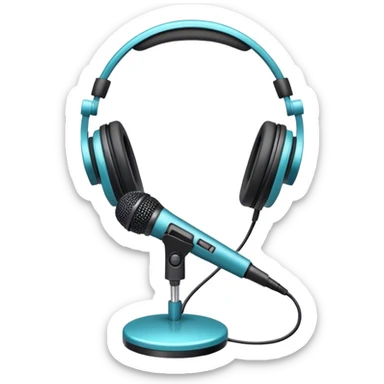 Create an emoji for podcasting. Show a microphone with headphones, symbolizing the recording of a podcast. Use modern, professional colors. Do not include any emojis or smiley faces. Make the background transparent. sticker